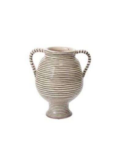 Striped Terracotta Lines Vase, Black and White, 9.25 X 7.5 X 10.5 in., Decor Available for Local Pick Up