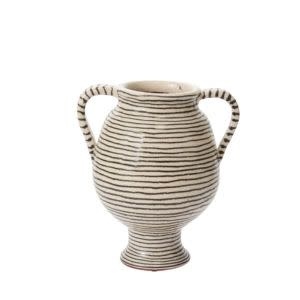 Striped Terracotta Lines Vase, Black and White, 9.25 X 7.5 X 10.5 in., Decor Available for Local Pick Up