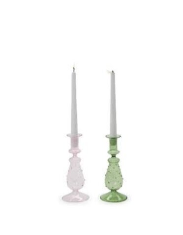 Two's Company Verre Hand-Crafted Taper Candle Holder, Pink or Green, Small, 8.5 in.