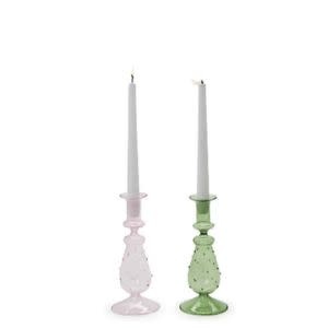 Two's Company Verre Hand-Crafted Taper Candle Holder, Pink or Green, Small, 8.5 in.