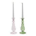 Two's Company Verre Hand-Crafted Taper Candle Holder, Pink or Green, Large, 12.25 in.