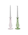 Two's Company Verre Hand-Crafted Taper Candle Holder, Pink or Green, Large, 12.25 in.