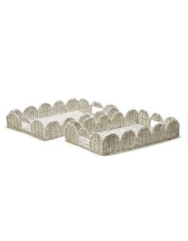 Two's Company Scalloped Edge White Wicker Tray, Small, 14.5 X 9.5 in.