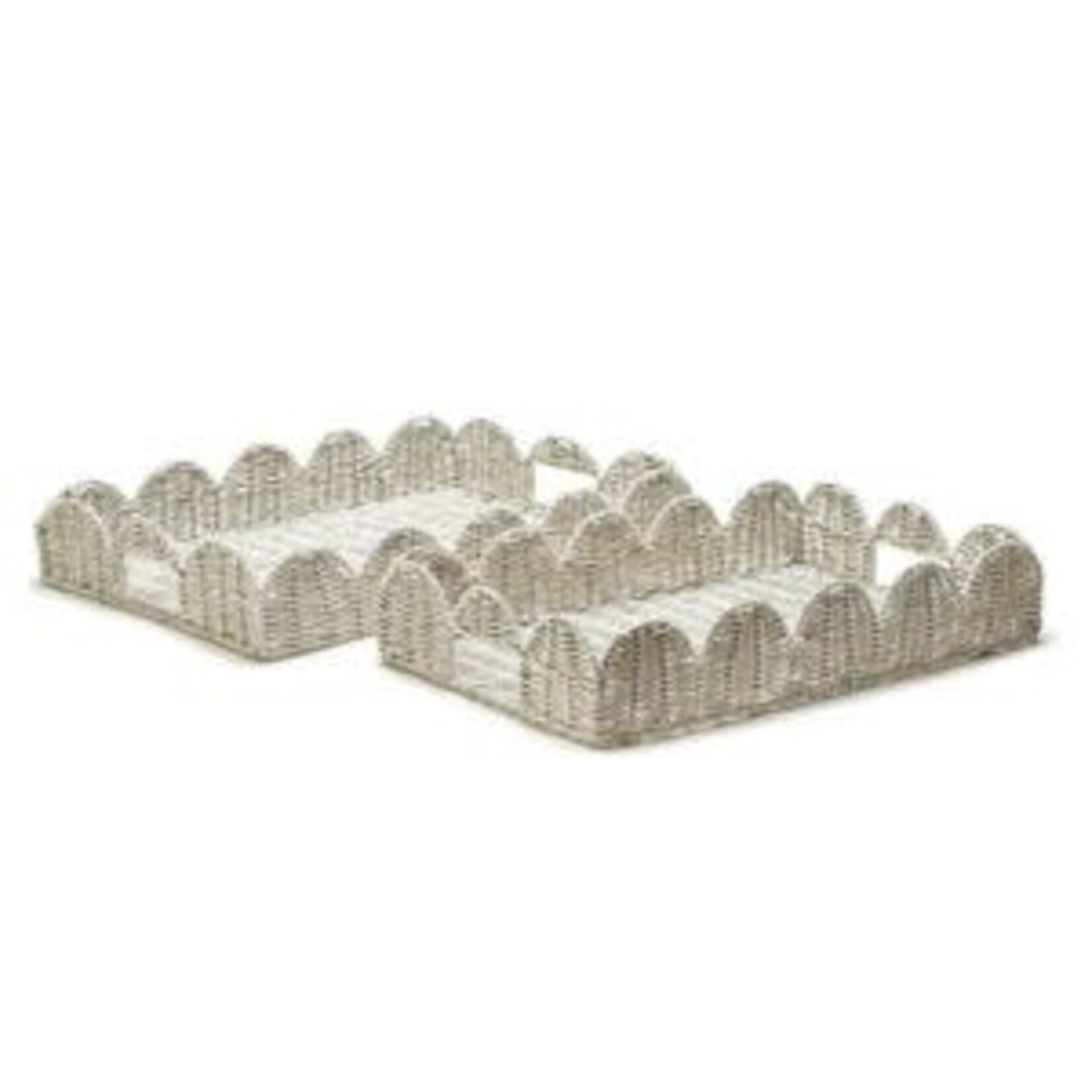 Two's Company Scalloped Edge White Wicker Tray, Large, 15.5 X 12 in.