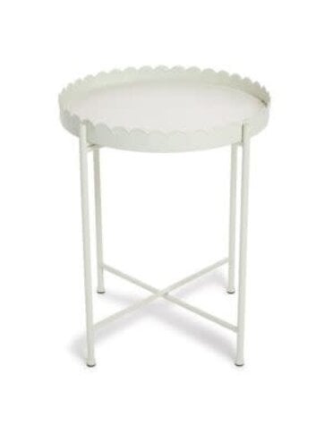 Two's Company Scallop Edge Round Metal Accent Table, White, 24.25 X 20.25