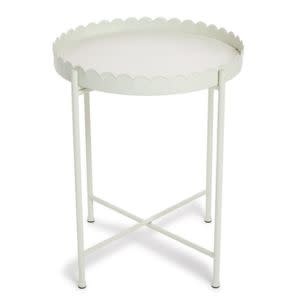 Two's Company Scallop Edge Round Metal Accent Table, White, 24.25 X 20.25
