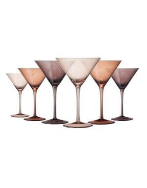 Khen Venus Martini Glass Set, 8oz., Set of 6, Brown