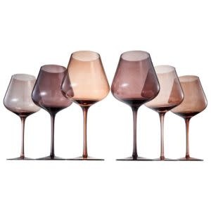 Khen Colored Wine Glass Set, 20oz., Set of 6, Brown