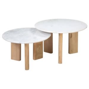 Bryn Coffee Table, Marble & Mango Wood, Set of 2, 26 X 16 and 30 X 19, Furniture Available for Delivery or Pick Up