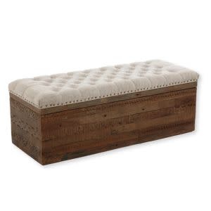 Advika Storage Ottoman Bench, Ankara Carved, Grey Linen, 47 X 18 X 17, Furniture Available for Local Delivery or Pick Up