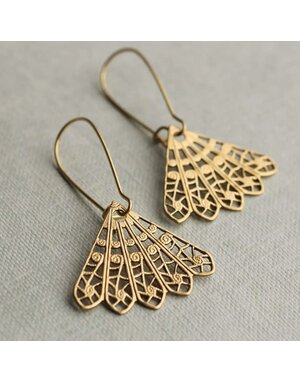 Silk Purse, Sow's Ear Gold Filigree Fan Earrings, Medium , 3.5 cm.