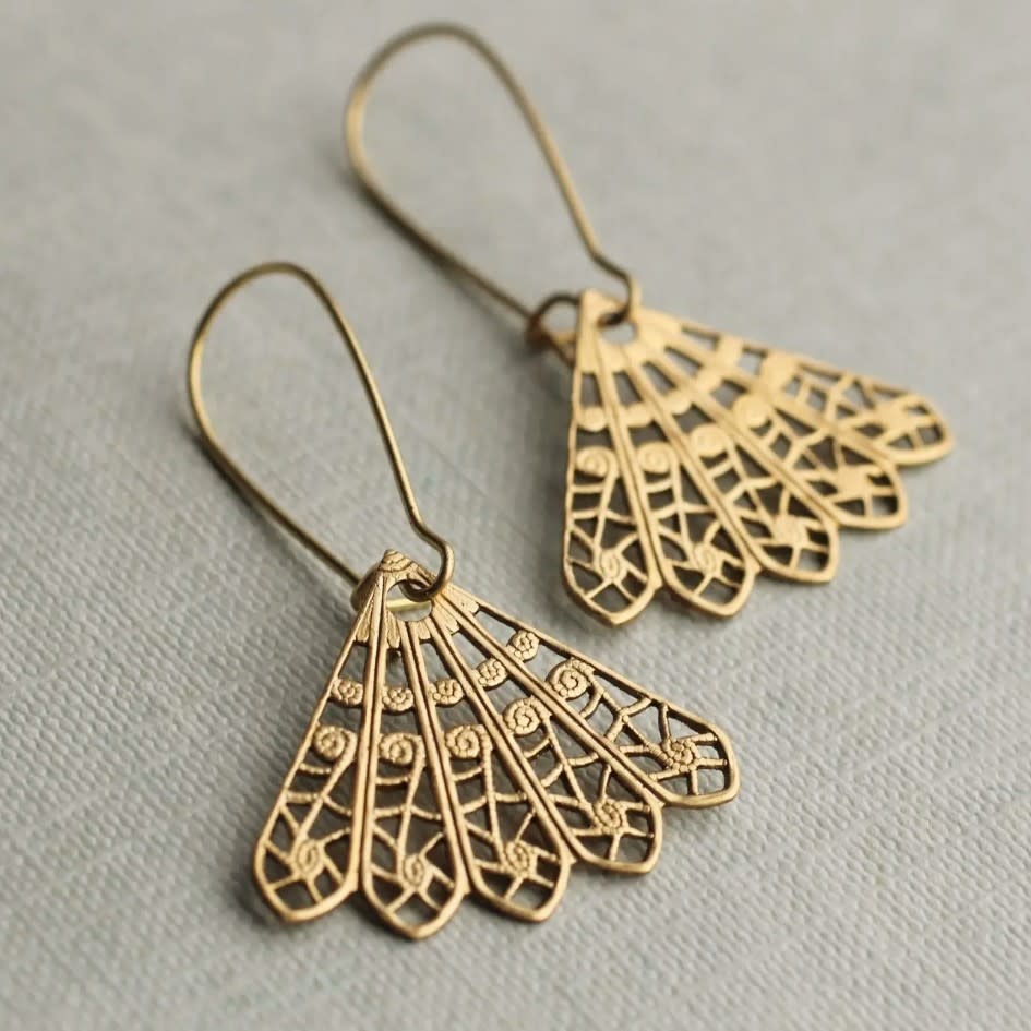Silk Purse, Sow's Ear Gold Filigree Fan Earrings, Medium , 3.5 cm.