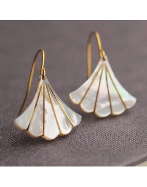 Silk Purse, Sow's Ear Mother of Pearl Art Deco Earrings, Gold