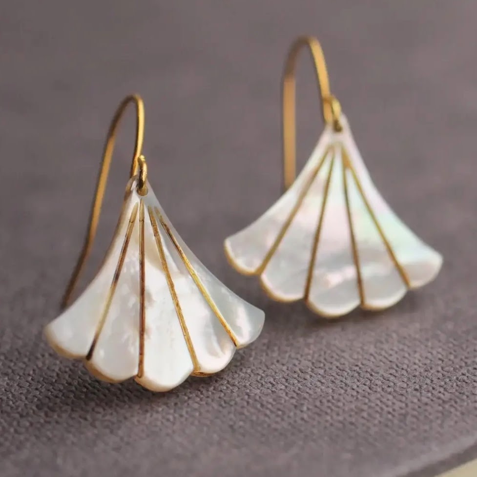 Silk Purse, Sow's Ear Mother of Pearl Art Deco Earrings, Gold
