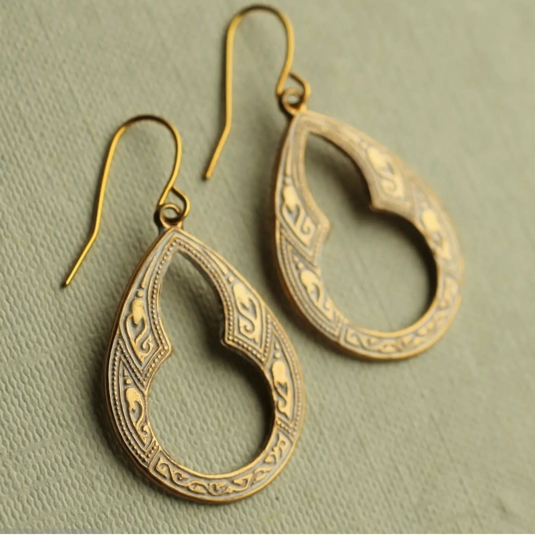 Silk Purse, Sow's Ear Victorian Gold and White Hoop Earrings