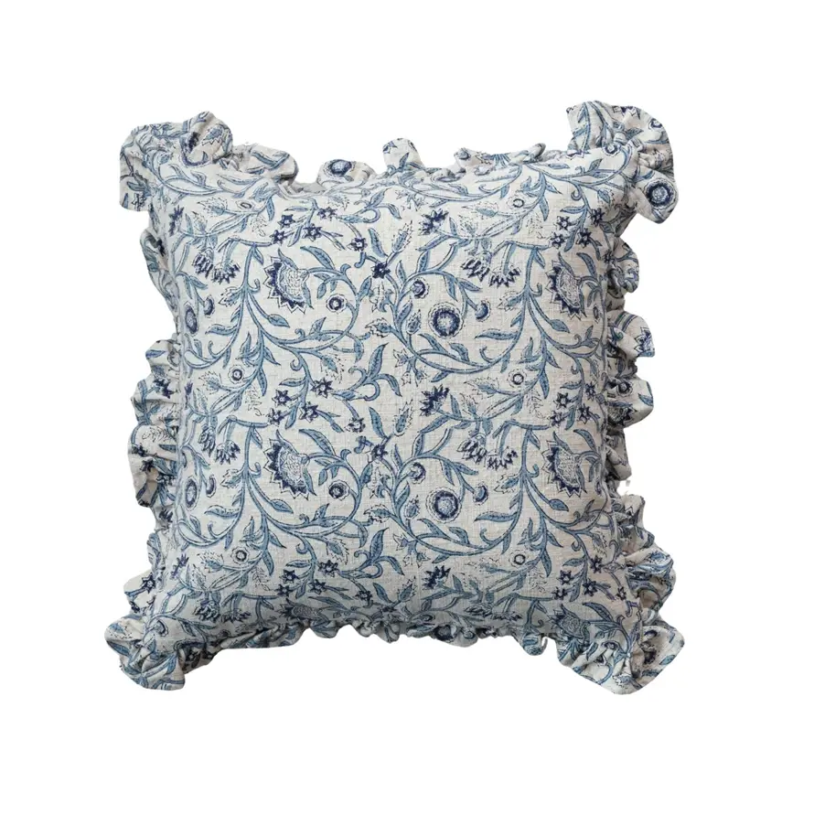 Cotton Blend Pillow 18" Floral Blue