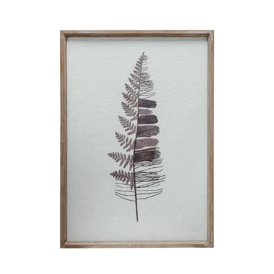Wood Framed Glass Paper Fern 17 x 24