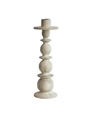 Carved Mango Wood Taper Holder 12"