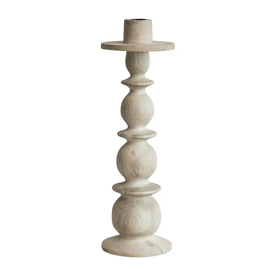 Carved Mango Wood Taper Holder 12"