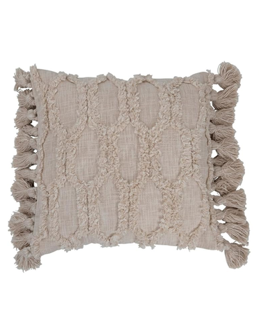 Woven Pillow w/ Tufted Design & Tassels, 20"