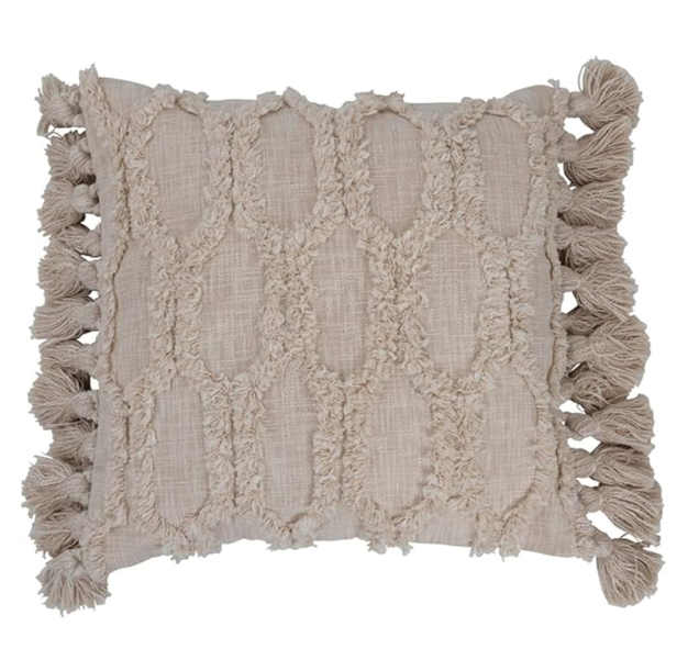Woven Pillow w/ Tufted Design & Tassels, 20"
