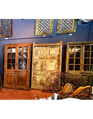16 Pane Glass Antique Door in Frame