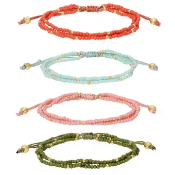 Splendid Iris Triple Adjustable Seed Bead Bracelet - ASST