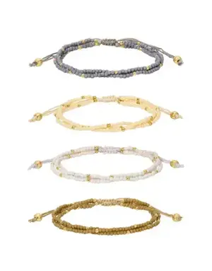 Splendid Iris Triple Adjustable Seed Bead Bracelet - Neutral