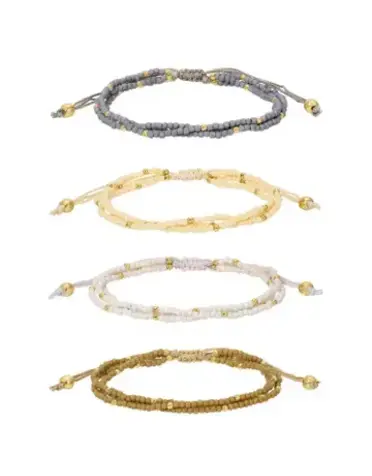 Splendid Iris Triple Adjustable Seed Bead Bracelet - Neutral