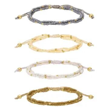 Splendid Iris Triple Adjustable Seed Bead Bracelet - Neutral