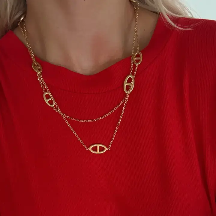 Ghansutt Pearls Long Gold Necklace, Waterproof