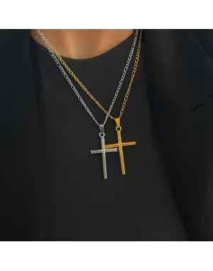 Ghansutt Pearls Gold Large Cross Necklace, Waterproof