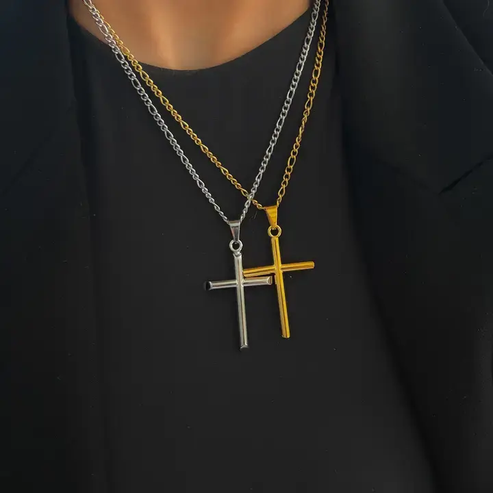 Ghansutt Pearls Gold Large Cross Necklace, Waterproof