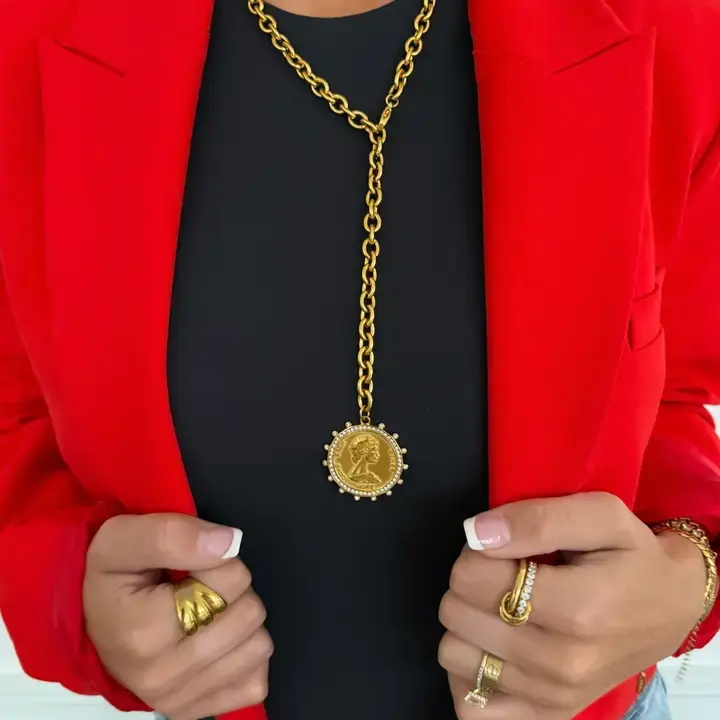 Ghansutt Pearls Gold Coin Medallion Necklace, Waterproof