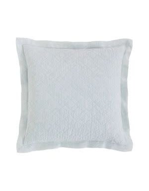 Washed Linen Quilted Sham, Sky, Euro Black Bedding