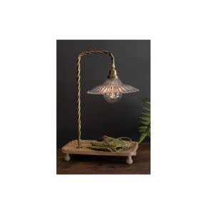 Gooseneck Table Lamp with Wooden Tray Base and Glass Shade, 10 X 15 X 22
