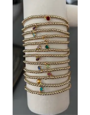 Morgan & Me Designs Morgan & Me 3mm 14k Gold Filled Bracelet with Birthstone Charm