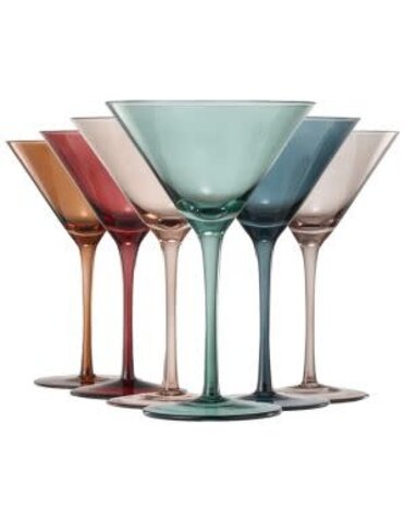 Khen Martini Glasses, 10 oz., Set of 6, Muted Rainbow