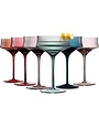 Khen Vintage Art Deco Coupe Glasses, 6.76 oz., Set of 6, Muted Rainbow