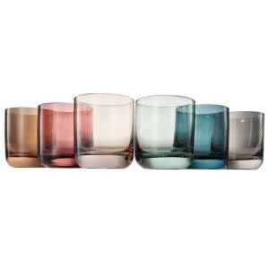 Khen Vintage Old-Fashioned Drinking Glasses, 9.6 oz., Set of 6, Muted Rainbow