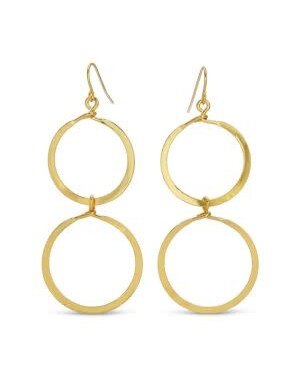 Splendid Iris Long Lightly Hammered Double Open Circle Earrings, Gold