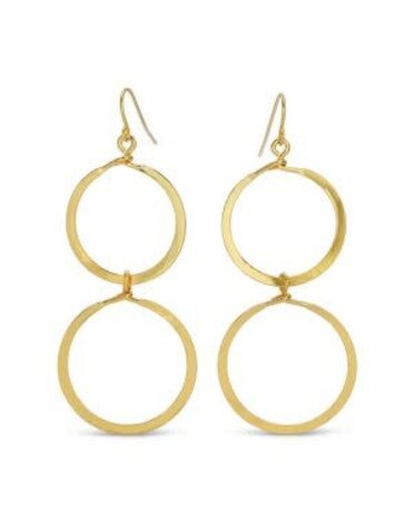 Splendid Iris Long Lightly Hammered Double Open Circle Earrings, Gold
