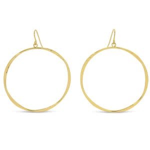 Splendid Iris Large Lightly Hammered Open Circle Earrings, Gold