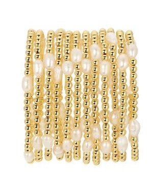 Splendid Iris Pearl and Bead Stretch Bracelet, 4mm, Gold, Priced individually