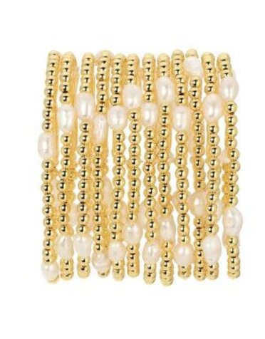 Splendid Iris Pearl and Bead Stretch Bracelet, 4mm, Gold, Priced individually