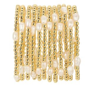 Splendid Iris Pearl and Bead Stretch Bracelet, 4mm, Gold, Priced individually