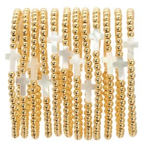 Splendid Iris Stretch Bead & Shell Cross Bracelet, 4mm, Gold, Priced individually