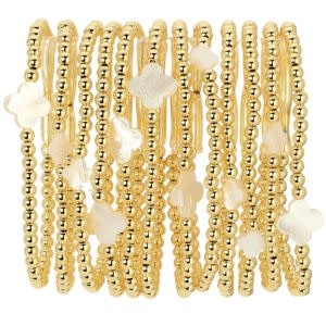 Splendid Iris Quatrefoil and Bead Stretch Bracelet, 4mm, Gold, Priced individually