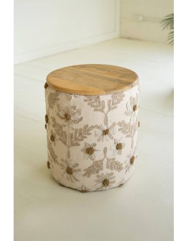 Ivory Embroidery Accent Table Mango Wood Top 16.5 x 18.5 Available for local pick up