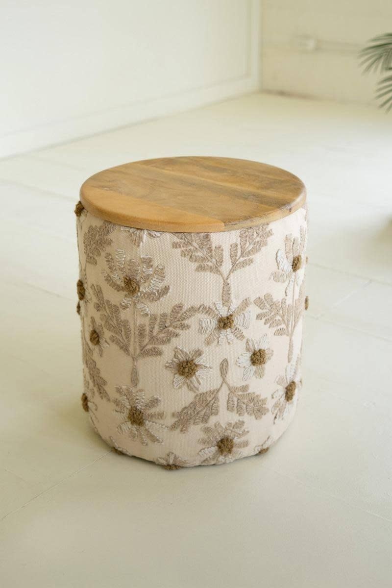 Ivory Embroidery Accent Table Mango Wood Top 16.5 x 18.5 Available for local pick up